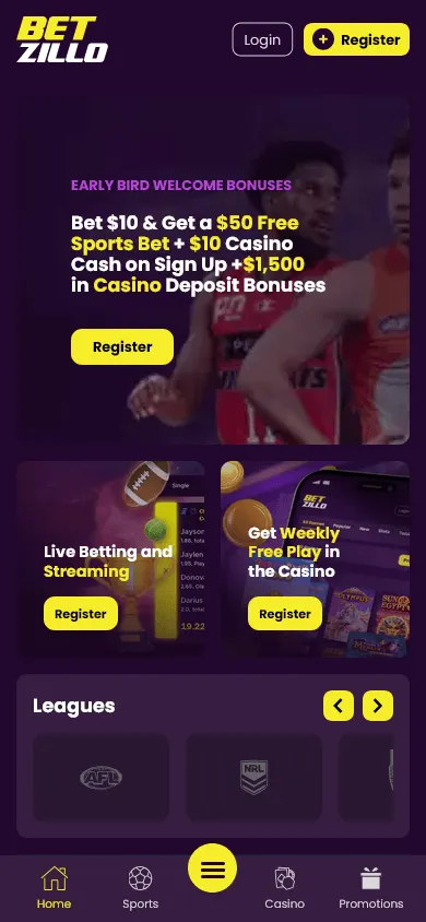 Betzillo Casino mobile browser home experience on a phone